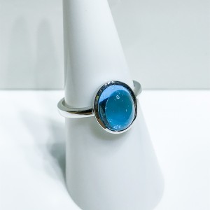 9ct White Gold Blue Topaz Cabochon Ring